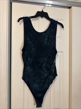American Eagle Outfitters Dark Blue Tie-Dye Scoop Neck Bodysuit - Dark Wash